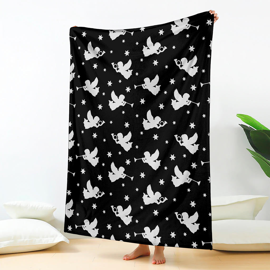 Black And White Angel Pattern Print Blanket