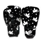 Black And White Angel Pattern Print Boxing Gloves
