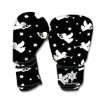 Black And White Angel Pattern Print Boxing Gloves