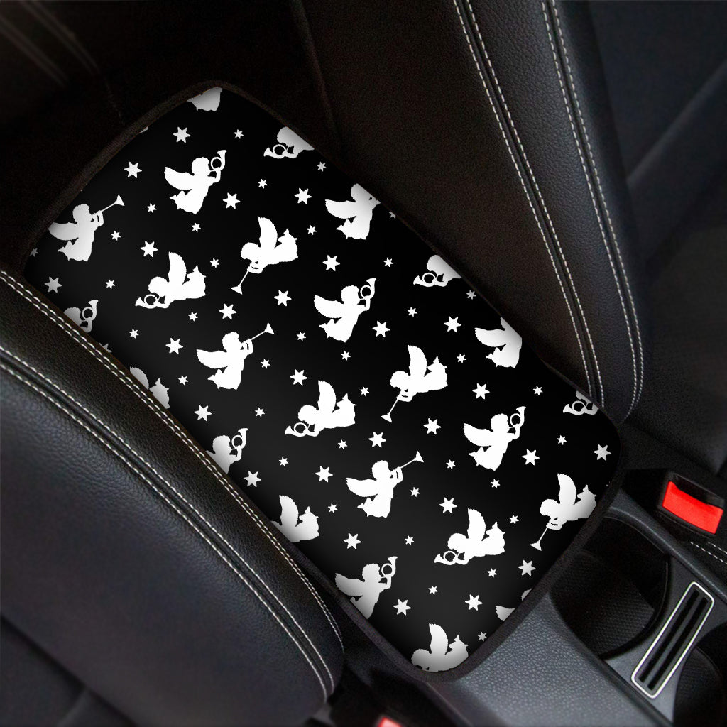 Black And White Angel Pattern Print Car Center Console Cover