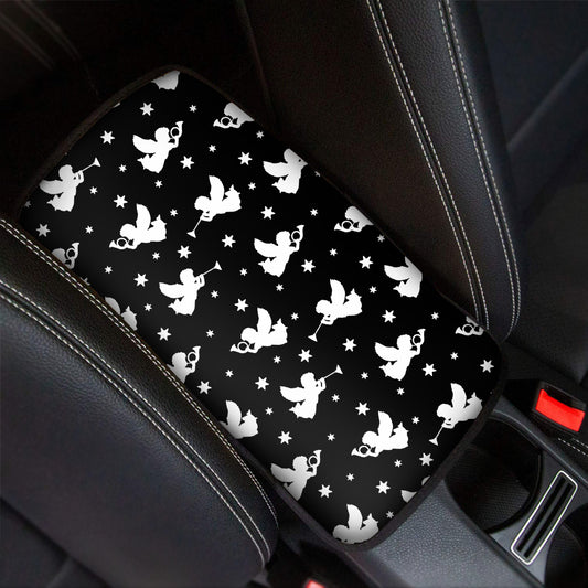 Black And White Angel Pattern Print Car Center Console Cover
