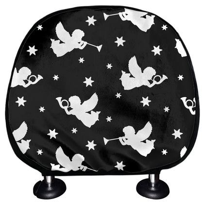 Black And White Angel Pattern Print Car Headrest Covers
