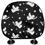 Black And White Angel Pattern Print Car Headrest Covers