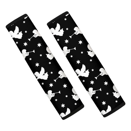 Black And White Angel Pattern Print Car Seat Belt Covers