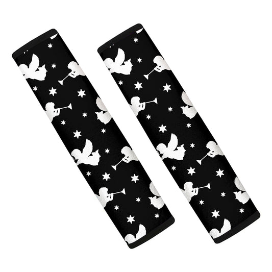 Black And White Angel Pattern Print Car Seat Belt Covers