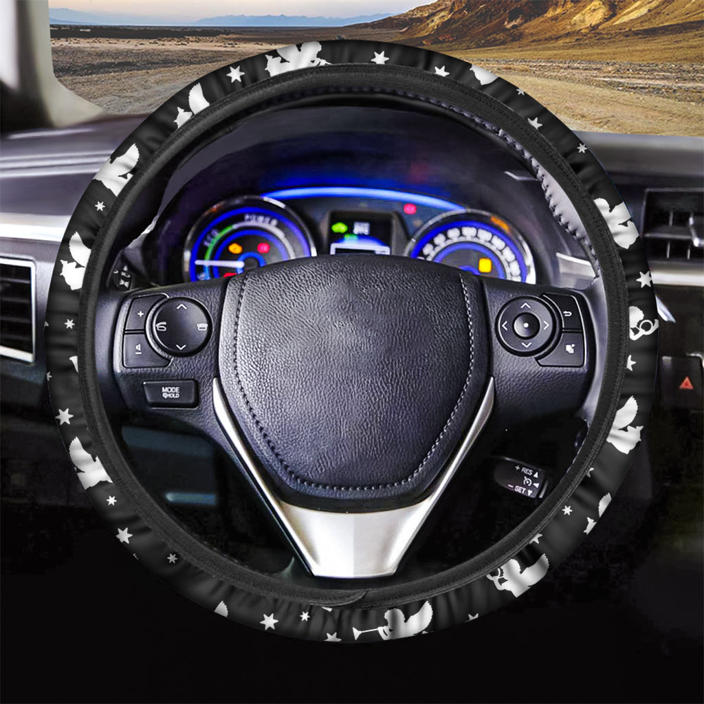 Black And White Angel Pattern Print Car Steering Wheel Cover