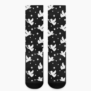 Black And White Angel Pattern Print Crew Socks