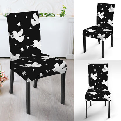 Black And White Angel Pattern Print Dining Chair Slipcover