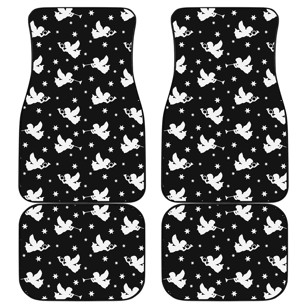 Black And White Angel Pattern Print Front and Back Car Floor Mats