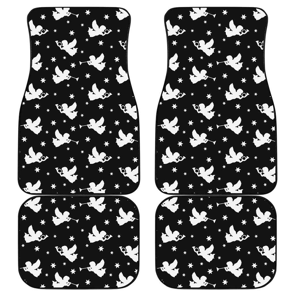 Black And White Angel Pattern Print Front and Back Car Floor Mats