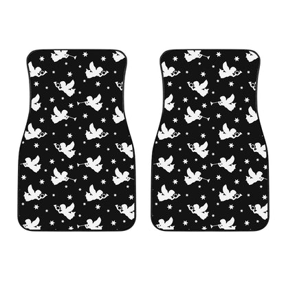Black And White Angel Pattern Print Front Car Floor Mats