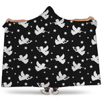 Black And White Angel Pattern Print Hooded Blanket