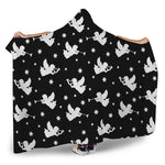 Black And White Angel Pattern Print Hooded Blanket