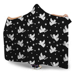 Black And White Angel Pattern Print Hooded Blanket
