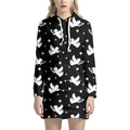Black And White Angel Pattern Print Pullover Hoodie Dress