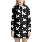 Black And White Angel Pattern Print Hoodie Dress