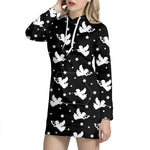 Black And White Angel Pattern Print Hoodie Dress