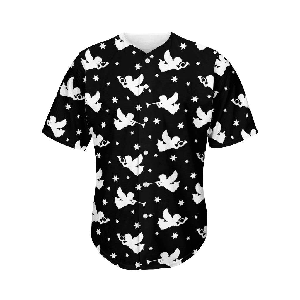 Black And White Angel Pattern Print Men's Baseball Jersey