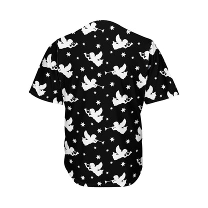 Black And White Angel Pattern Print Men's Baseball Jersey