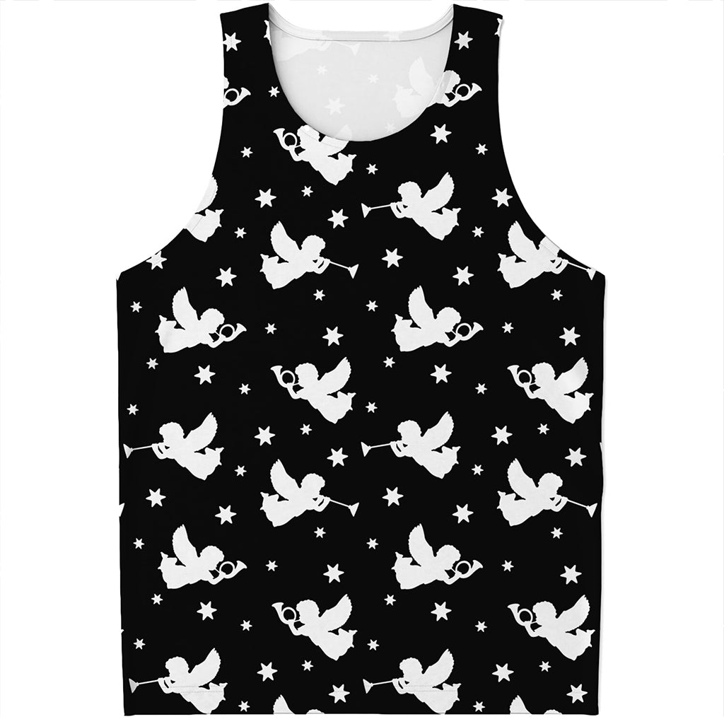 Black And White Angel Pattern Print Men's Tank Top