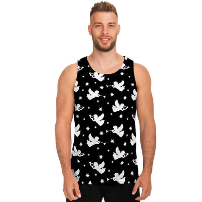 Black And White Angel Pattern Print Men's Tank Top