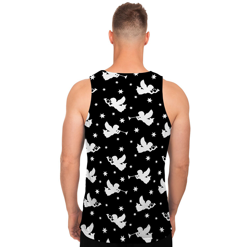 Black And White Angel Pattern Print Men's Tank Top