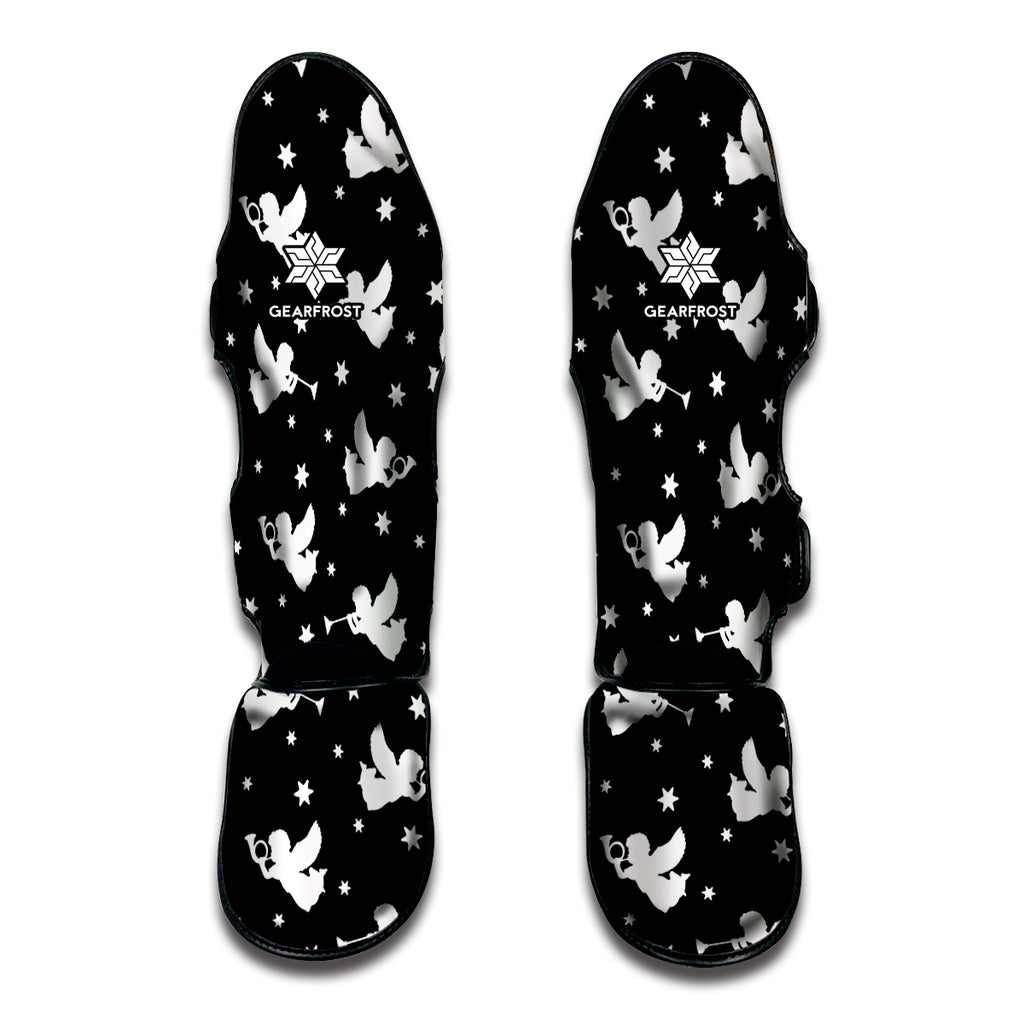 Black And White Angel Pattern Print Muay Thai Shin Guard