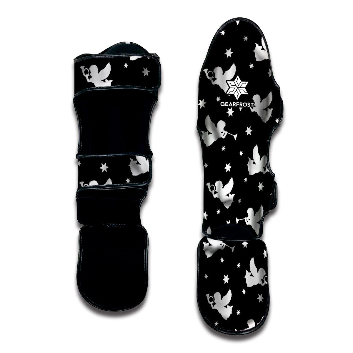 Black And White Angel Pattern Print Muay Thai Shin Guard