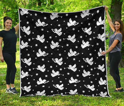 Black And White Angel Pattern Print Quilt