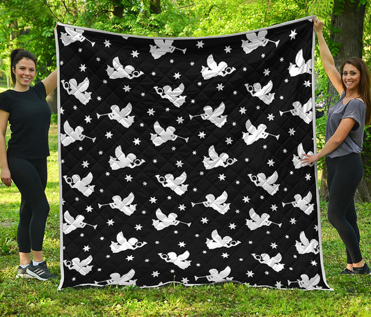 Black And White Angel Pattern Print Quilt