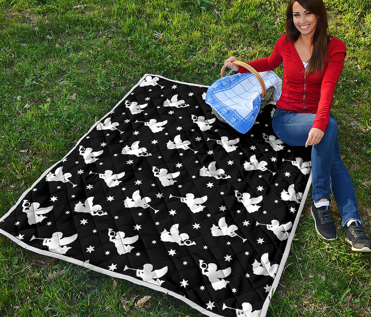 Black And White Angel Pattern Print Quilt
