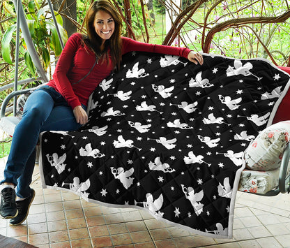 Black And White Angel Pattern Print Quilt