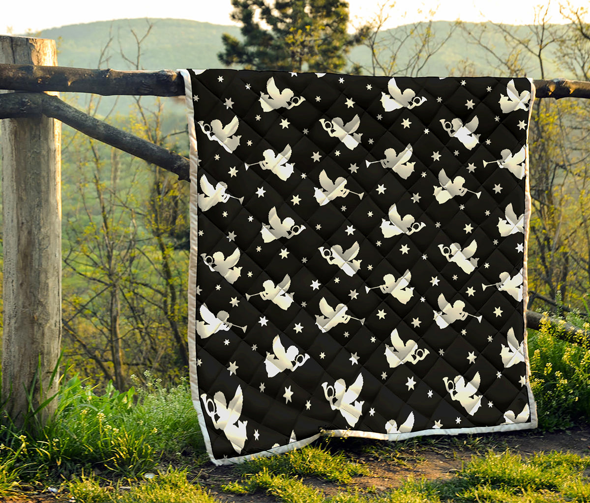Black And White Angel Pattern Print Quilt