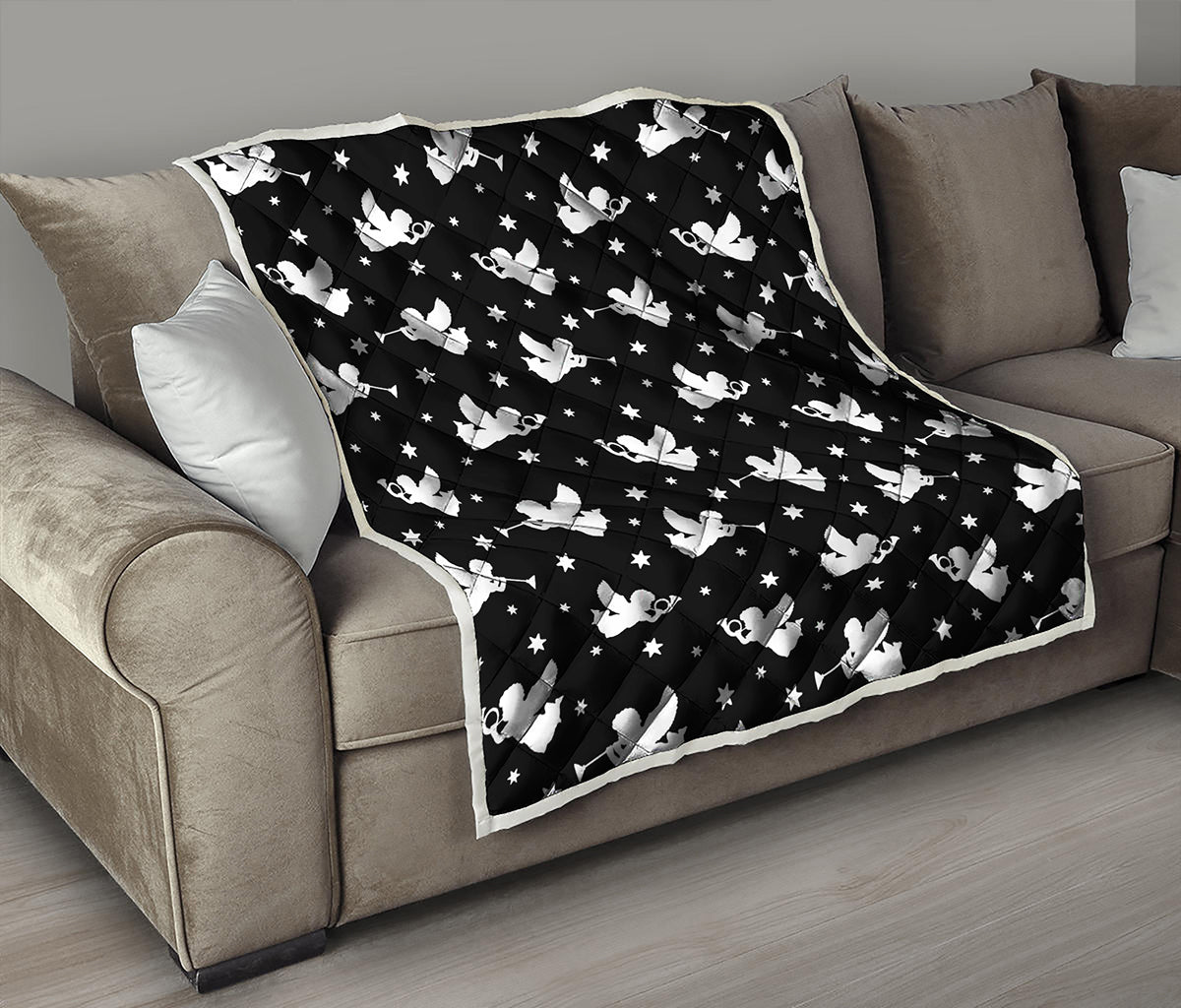 Black And White Angel Pattern Print Quilt