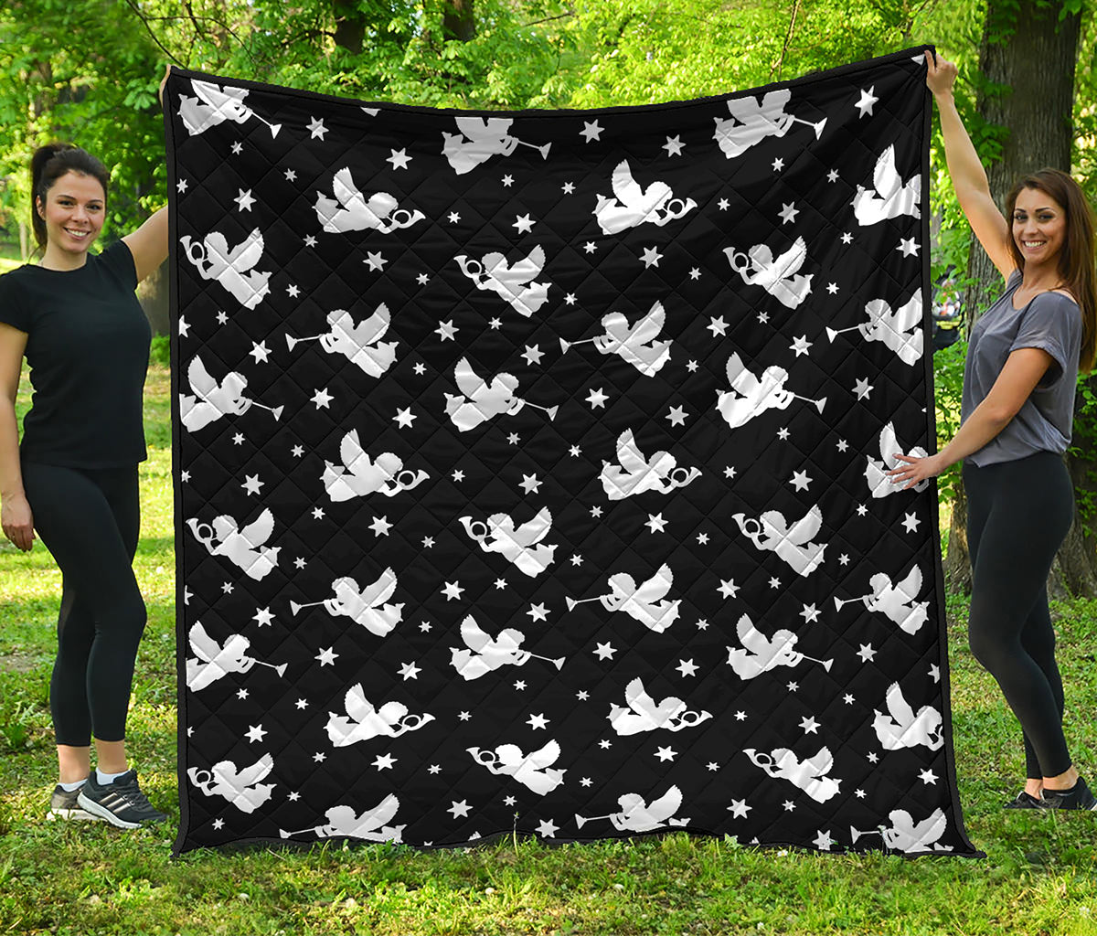 Black And White Angel Pattern Print Quilt