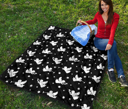 Black And White Angel Pattern Print Quilt