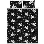 Black And White Angel Pattern Print Quilt Bed Set