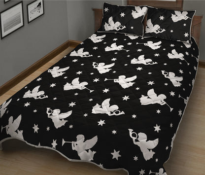 Black And White Angel Pattern Print Quilt Bed Set