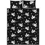 Black And White Angel Pattern Print Quilt Bed Set