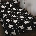 Black And White Angel Pattern Print Quilt Bed Set