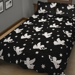 Black And White Angel Pattern Print Quilt Bed Set