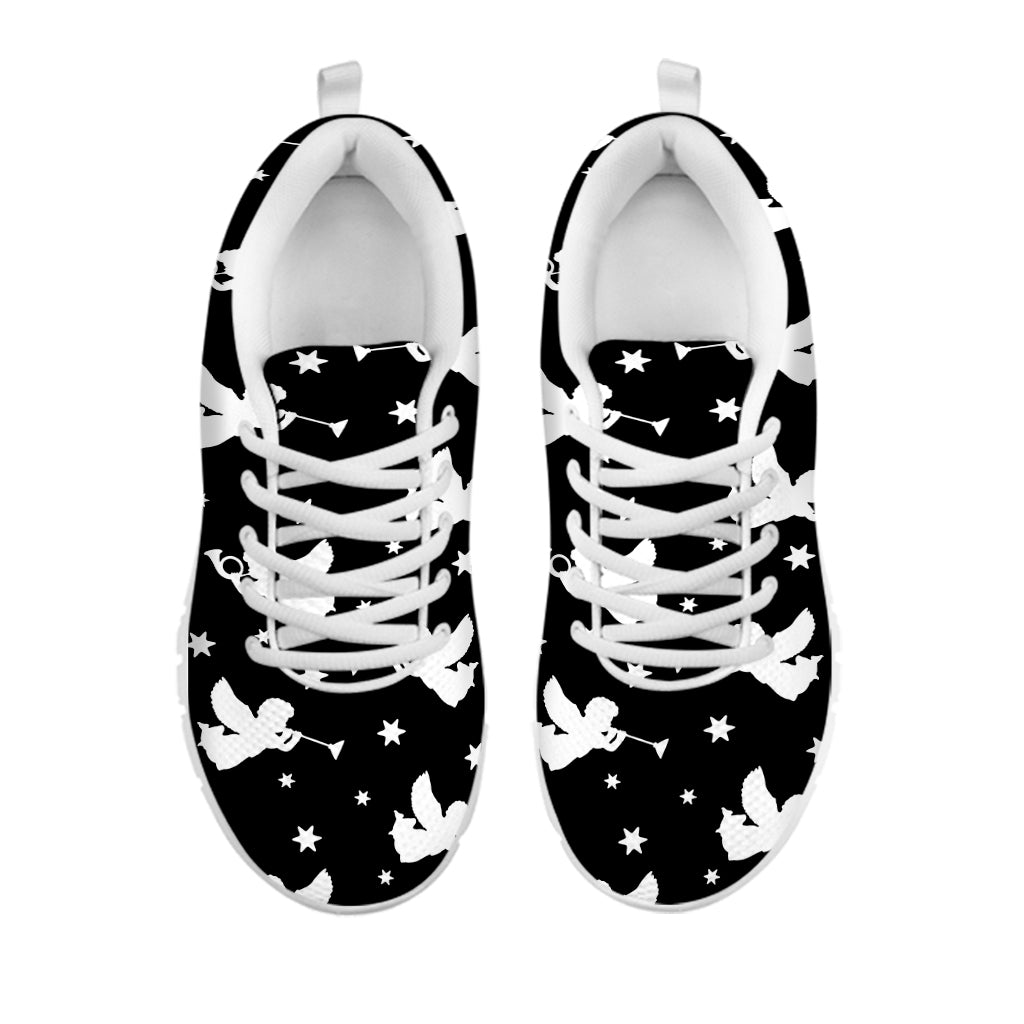 Black And White Angel Pattern Print White Sneakers
