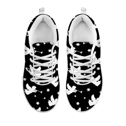 Black And White Angel Pattern Print White Sneakers
