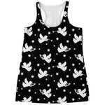 Black And White Angel Pattern Print Women's Racerback Tank Top