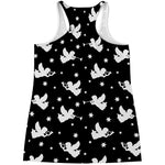 Black And White Angel Pattern Print Women's Racerback Tank Top
