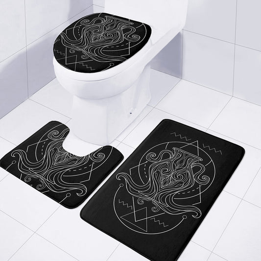 Black And White Aquarius Sign Print 3 Piece Bath Mat Set