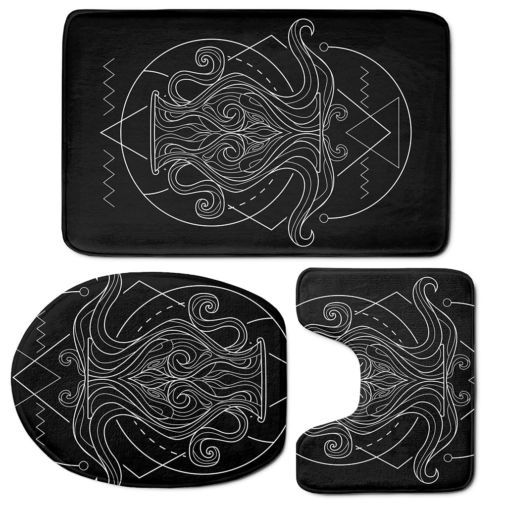 Black And White Aquarius Sign Print 3 Piece Bath Mat Set