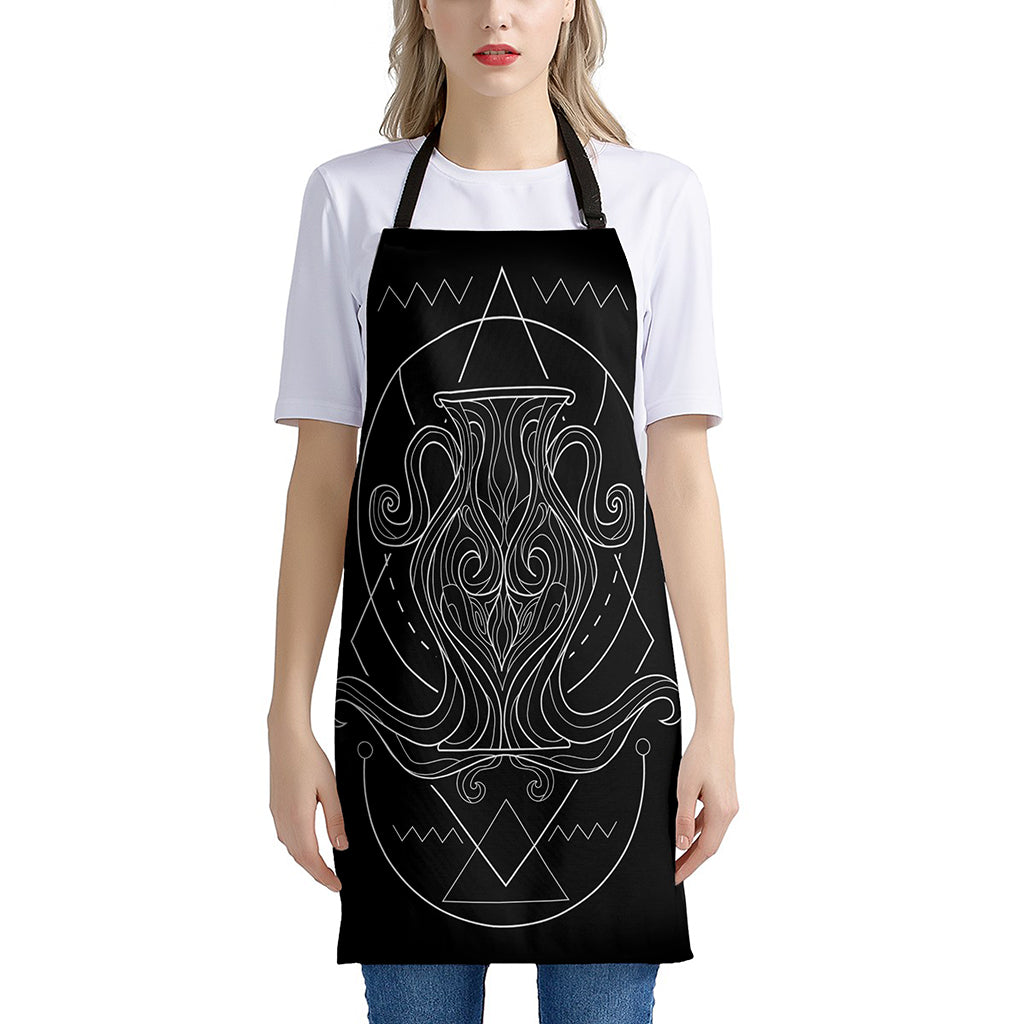 Black And White Aquarius Sign Print Apron