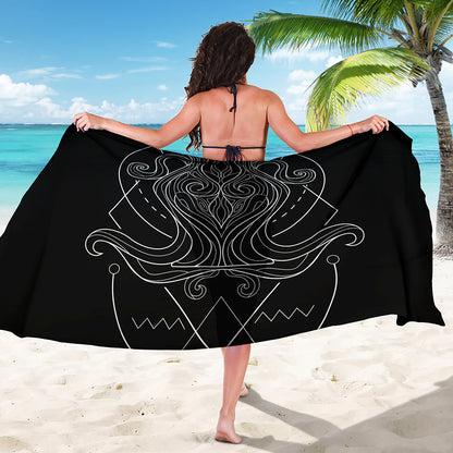 Black And White Aquarius Sign Print Beach Sarong Wrap