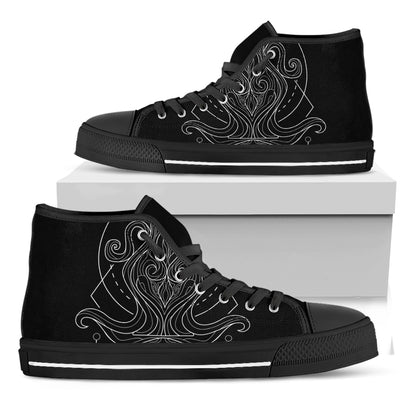 Black And White Aquarius Sign Print Black High Top Shoes